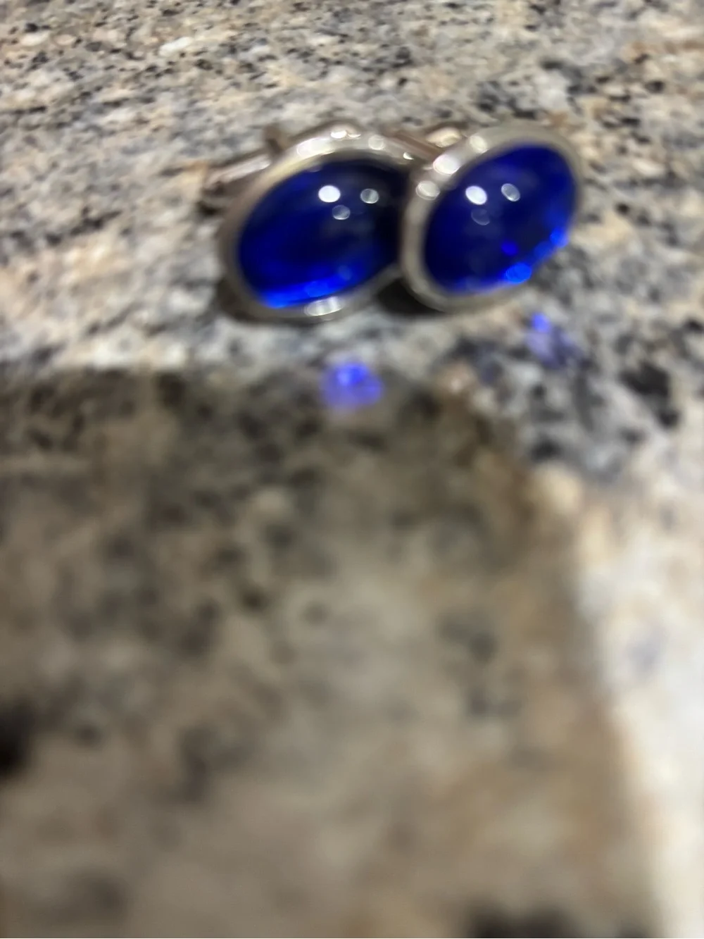 Men's Silver Cufflinks Stunning and Glowing Deep Blue Inlay